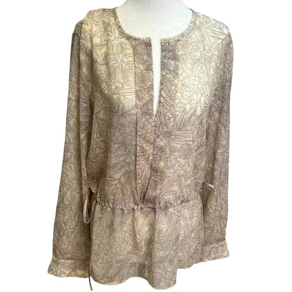 𝅺H&M Beige🤎Blousy Floral Peplum Top Blouse Size M - Picture 1 of 11